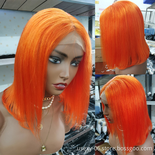 Cheap Colored HD Lace Front Human Hair Wigs For Black Women Bone Straight 613 Blonde Orange Bob Wigs Human Hair Lace Closure Wig